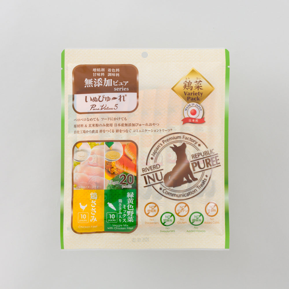 いぬぴゅ～れ 無添加ピュア PureValue5 鶏ささみ/緑黄色野菜 20本　　　　　　　　　　　　　　　　　　　　　　　　　　　　　　　