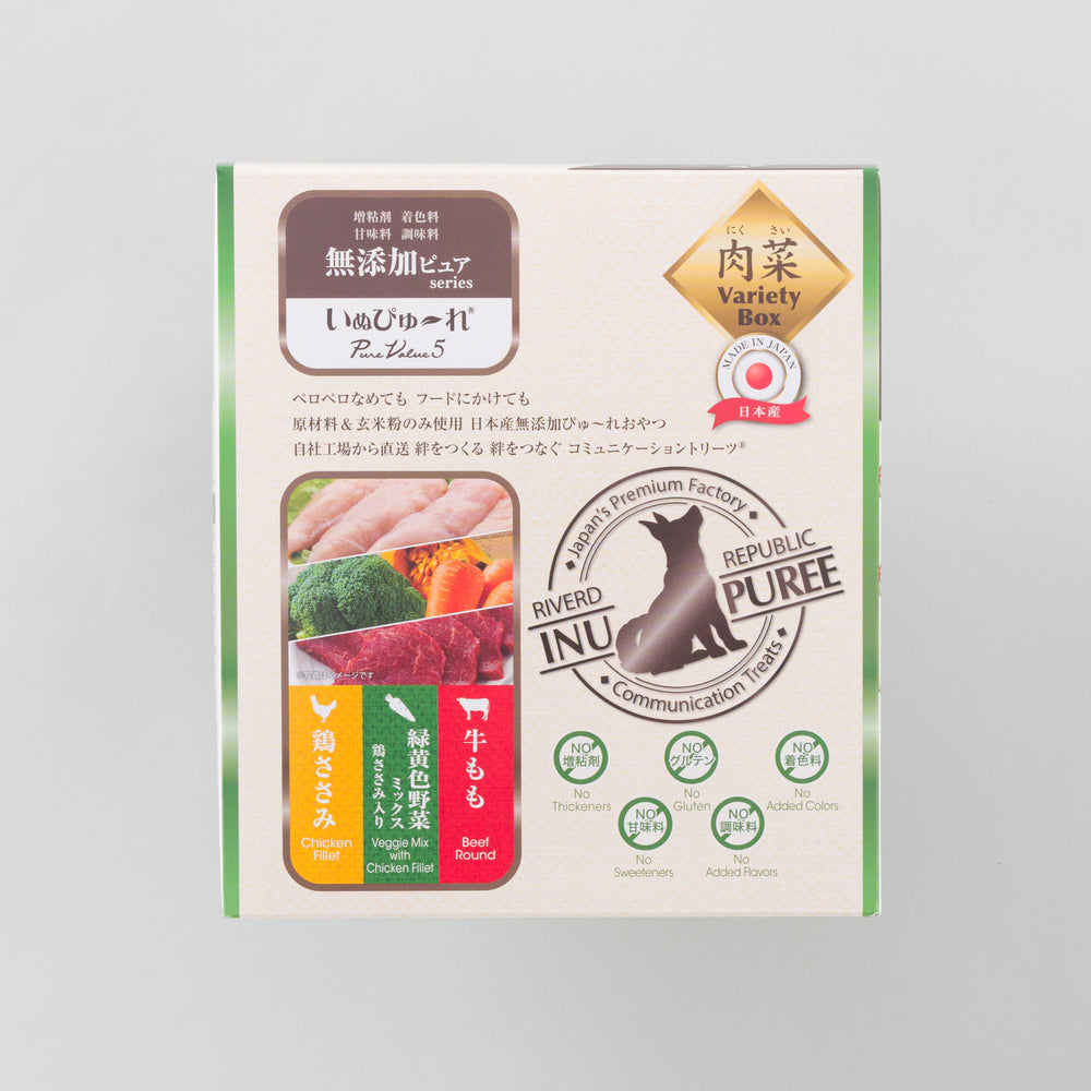 
                  
                    いぬぴゅ～れ 無添加ピュア PureValue5 Variety Box 肉菜 <鶏ささみ/緑黄色野菜/牛もも> 60本 (発送までにお時間をいただいております)
                  
                
