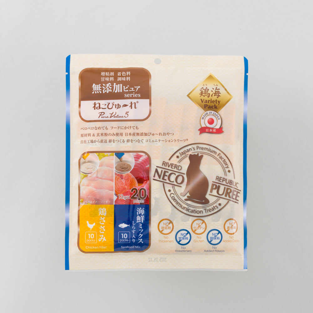 ねこぴゅ～れ 無添加ピュア PureValue5 鶏ささみ/海鮮ミックス 20本